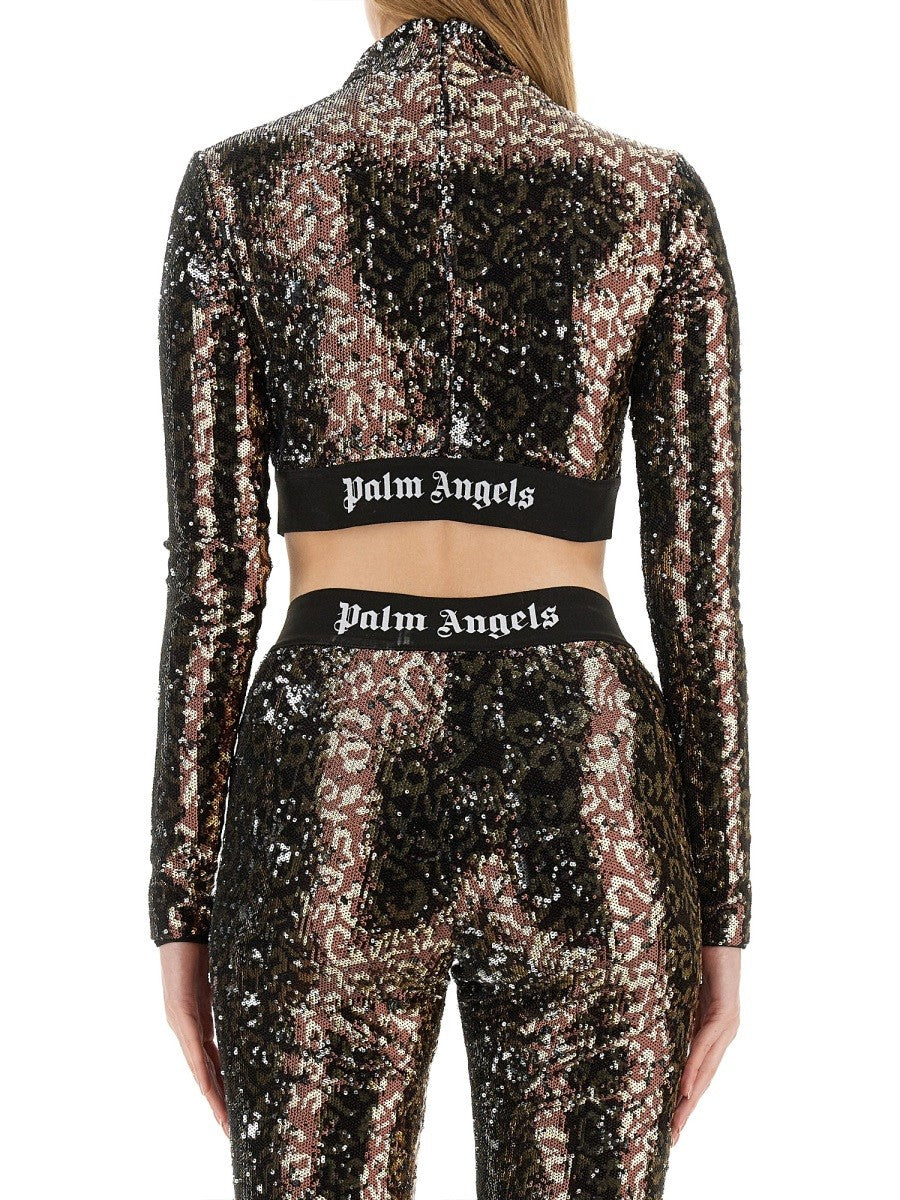 Palm Angels SEQUIN LOGO CROP TOP