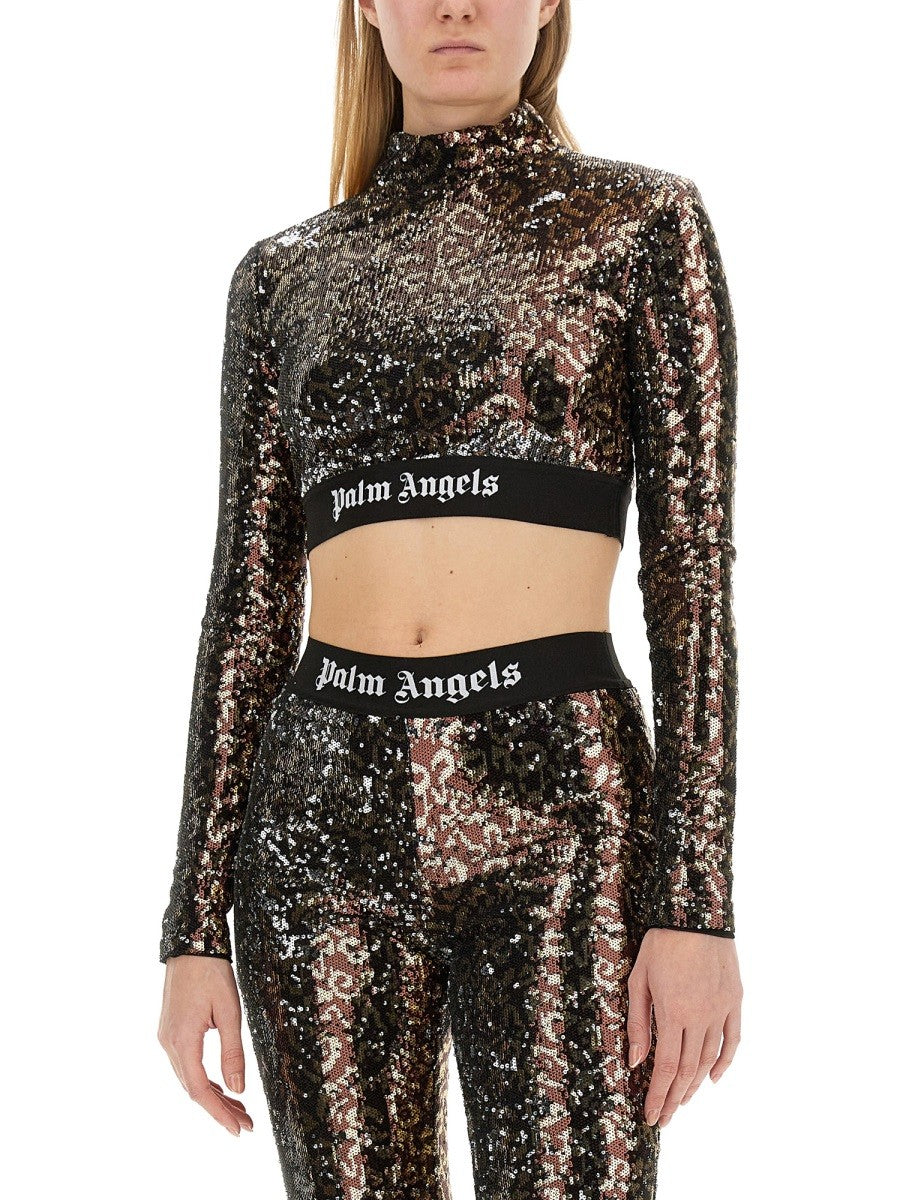 Palm Angels SEQUIN LOGO CROP TOP