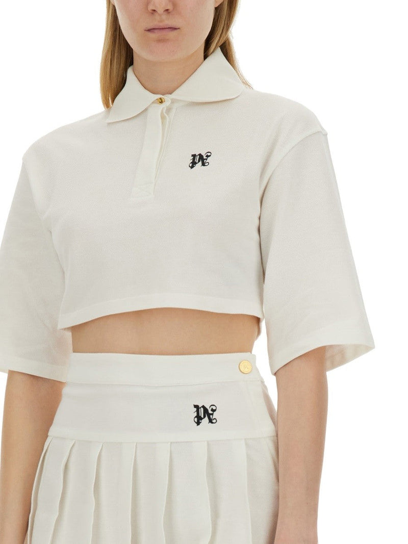 Palm Angels vit kort pikétröja för kvinnor