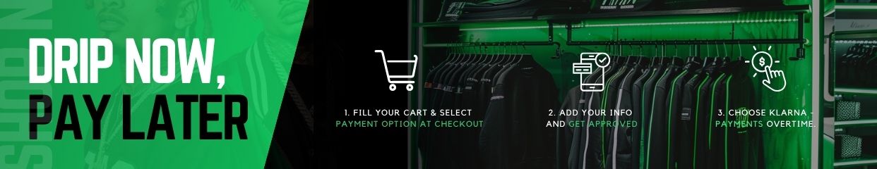 Promotional banner for a payment plan with text and icons on a green background
