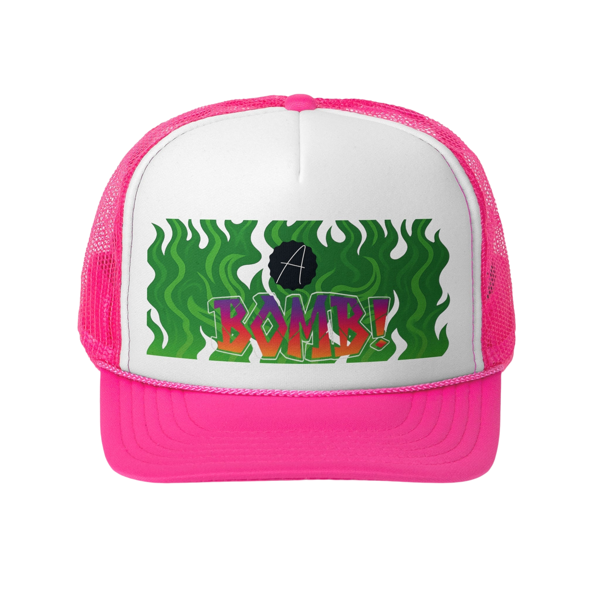 Pink trucker hat.
