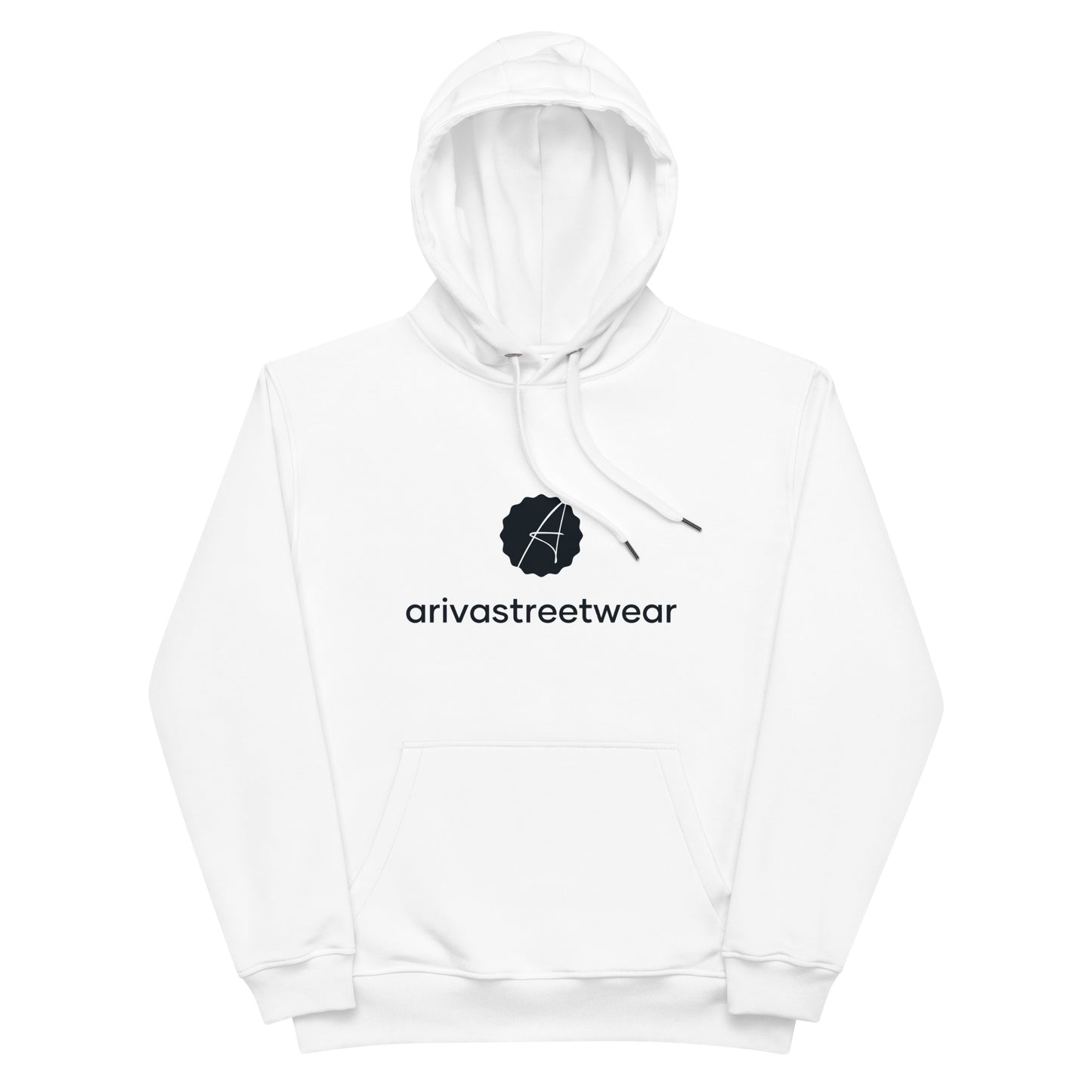 White Premium Eco Essential Hoodie featuring a stylish logo design