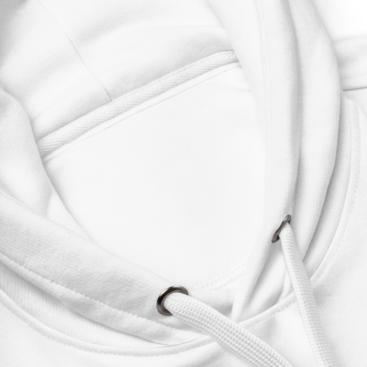 White hoodie neckline of the Premium Eco Essential Hoodie for sustainable fashion enthusiasts