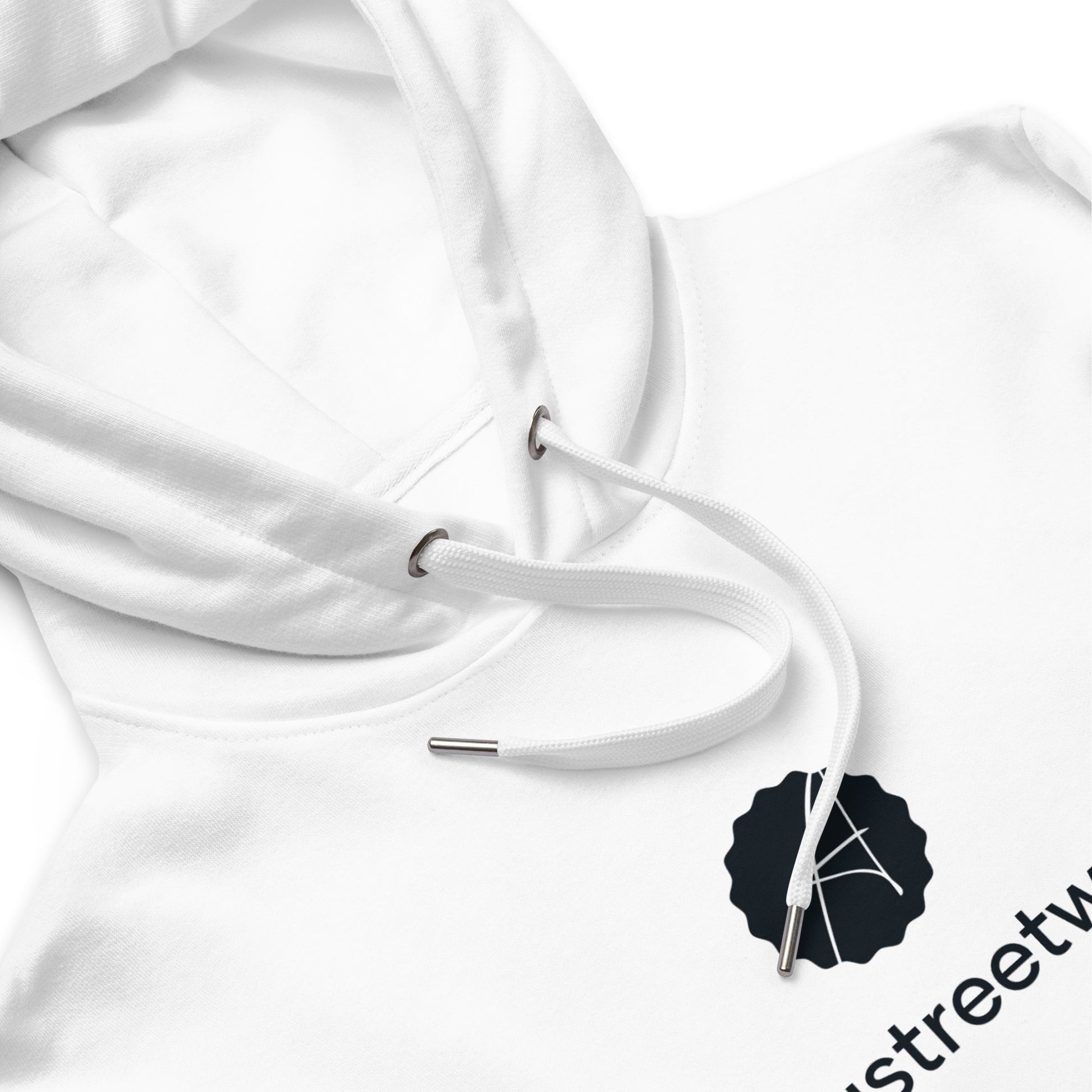 White hooded sweatshirt from Premium Eco Essential Hoodie collection