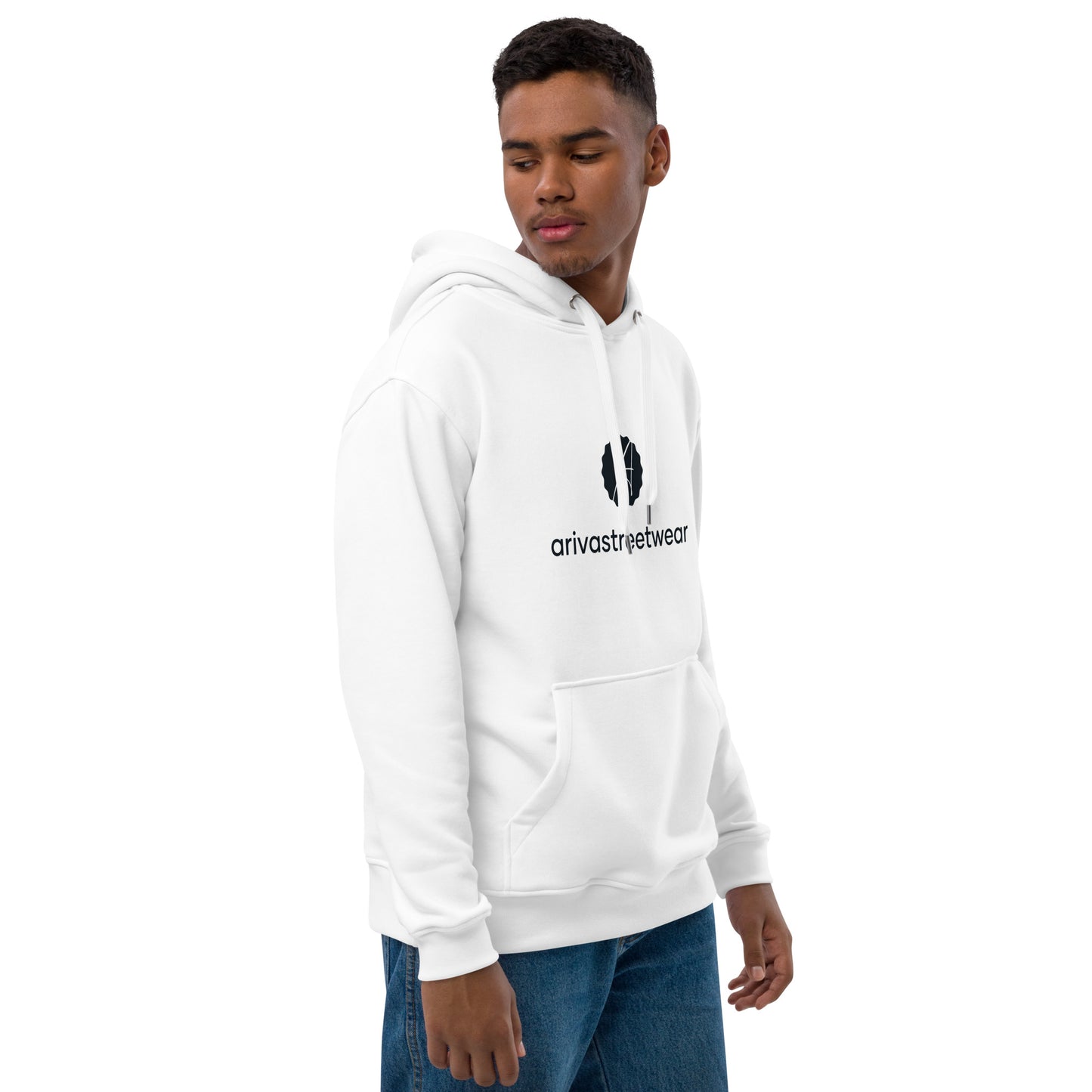 White hoodie with logo from Premium Eco Essential Hoodie collection