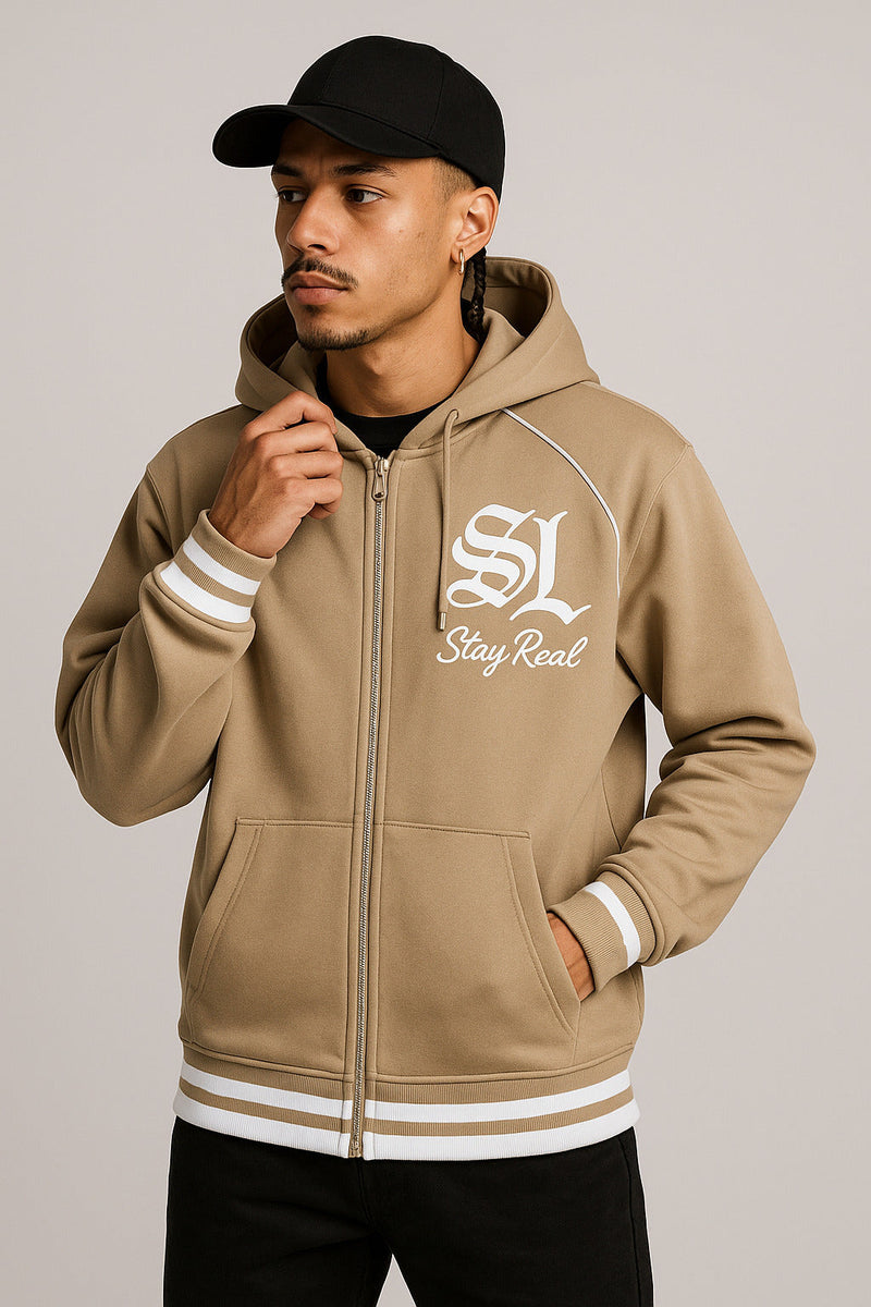 Savage SL "Stay Real" Beige Zip Hoodie