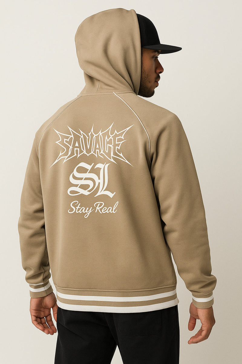 Savage SL "Stay Real" Beige Zip Hoodie