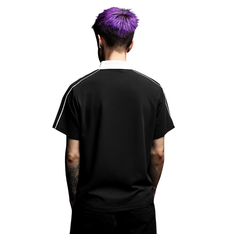 Savage Stay Real Contrast Streetwear Polo - BLACK