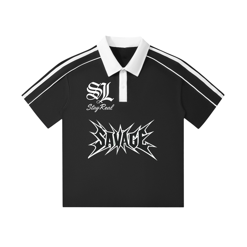 Savage Stay Real Contrast Streetwear Polo - BLACK