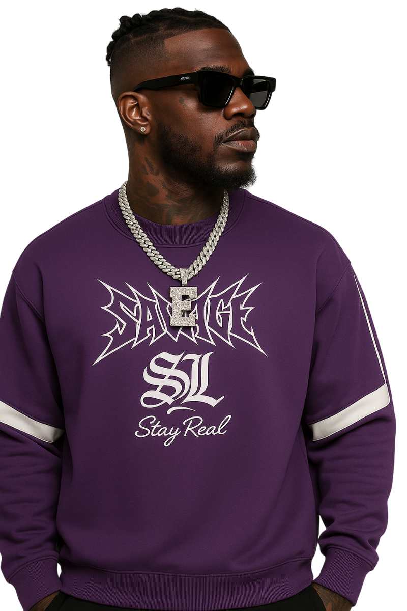 Savage Stay Real Graphic Crewneck - PURPLE
