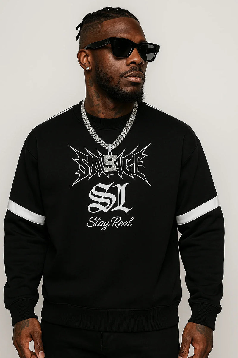 Savage Stay Real Graphic Crewneck - BLACK