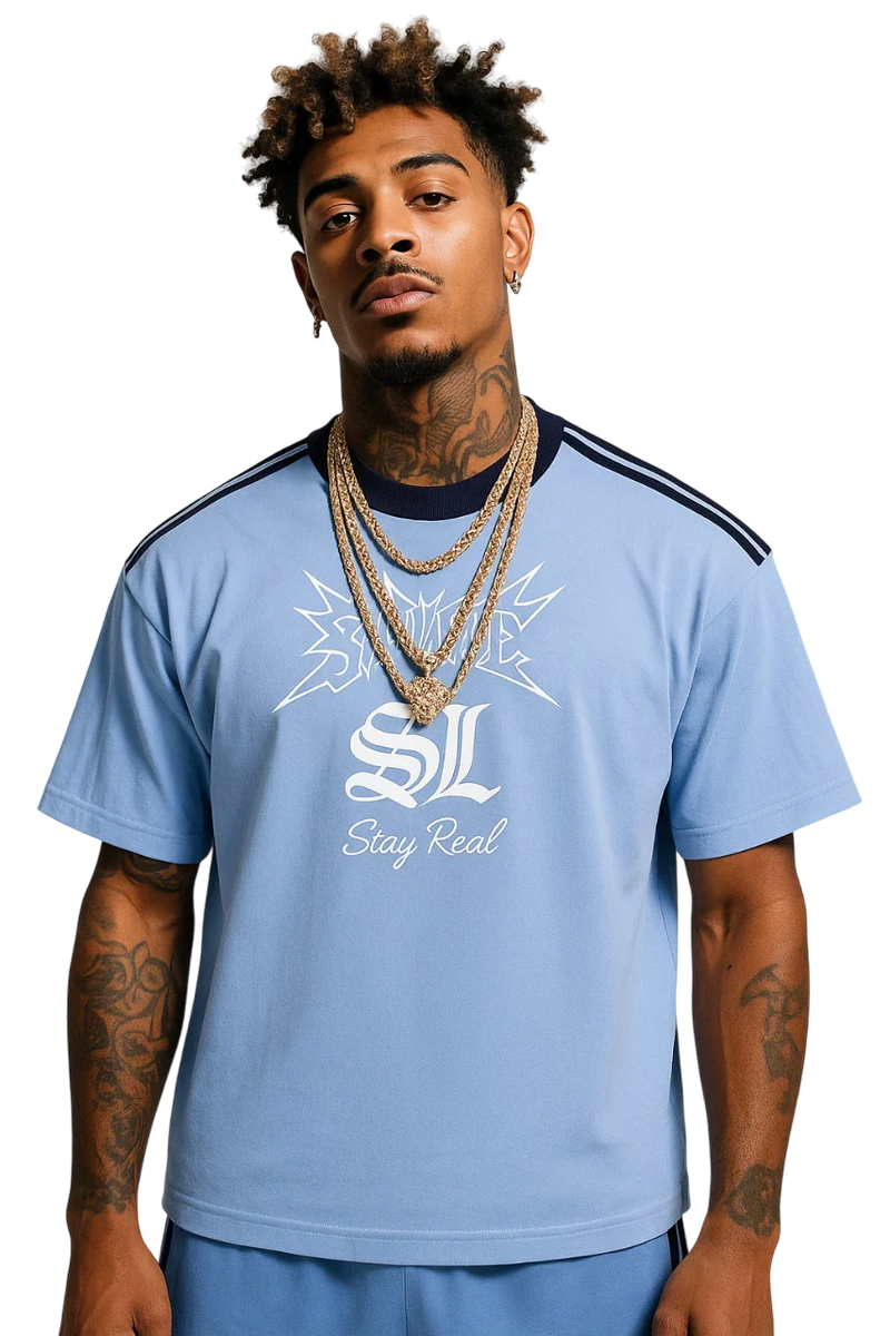 Savage Stay Real Graphic Streetwear T-Shirt – Sky Blue Edition