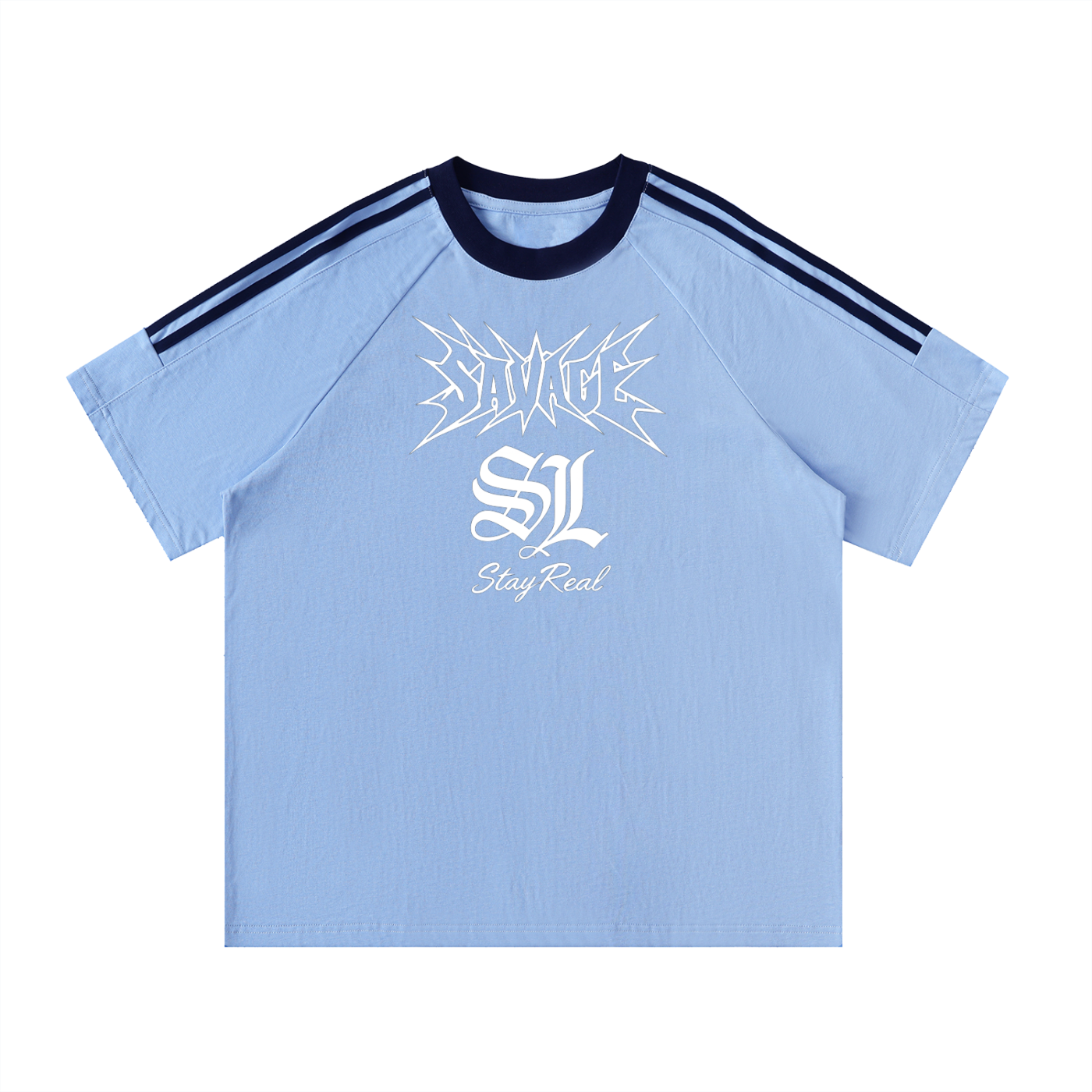 Savage Stay Real Graphic Streetwear T Shirt – Sky Blue Edition Light Blue / S