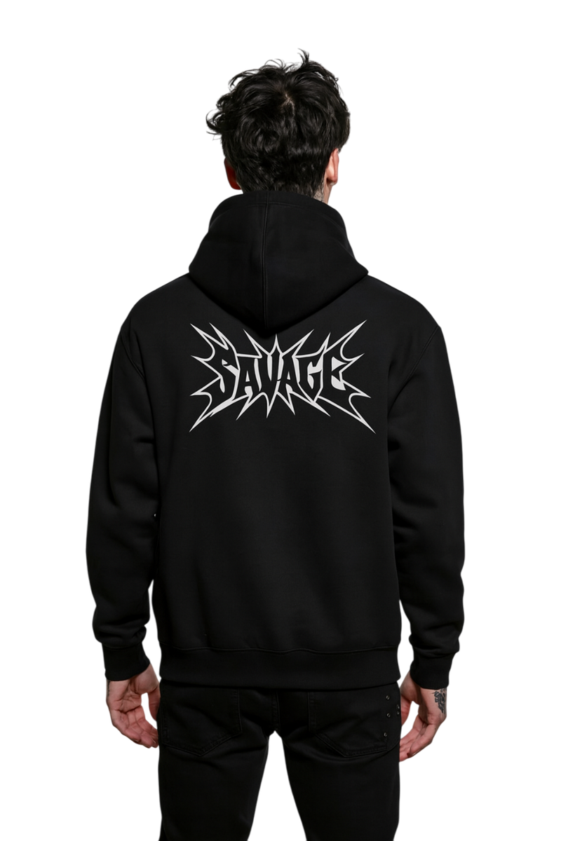 Savage Stay Real Oversized Graphic Hoodie - BLACK