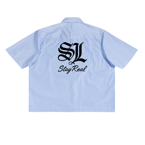 Savage Stay Real Striped Streetwear Shirt BLUE — hover