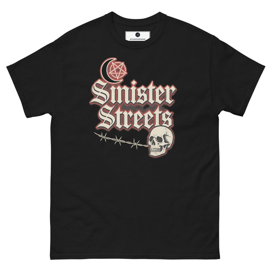 Sinister Streets Gotisk Dödskalle T-shirt - Svart