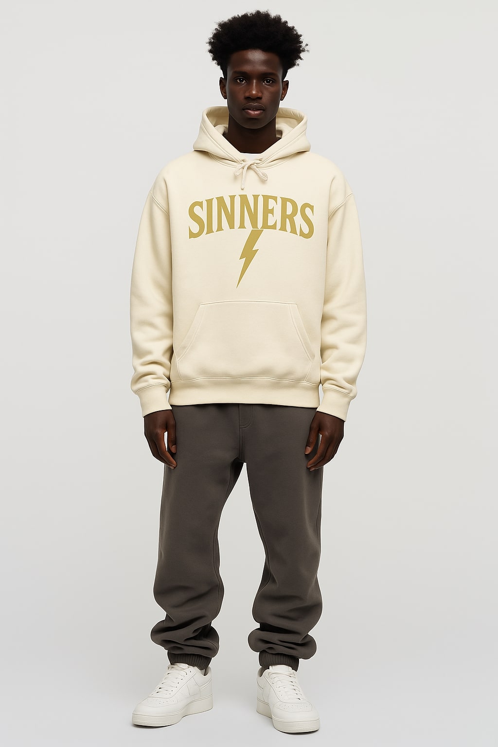 No Saints Club Sinners Lightning Bolt Cream Hoodie