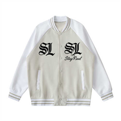 Stay Real “Savage” Varsity Bomber Jacket BEIGE Beige Camel with White / 2XS