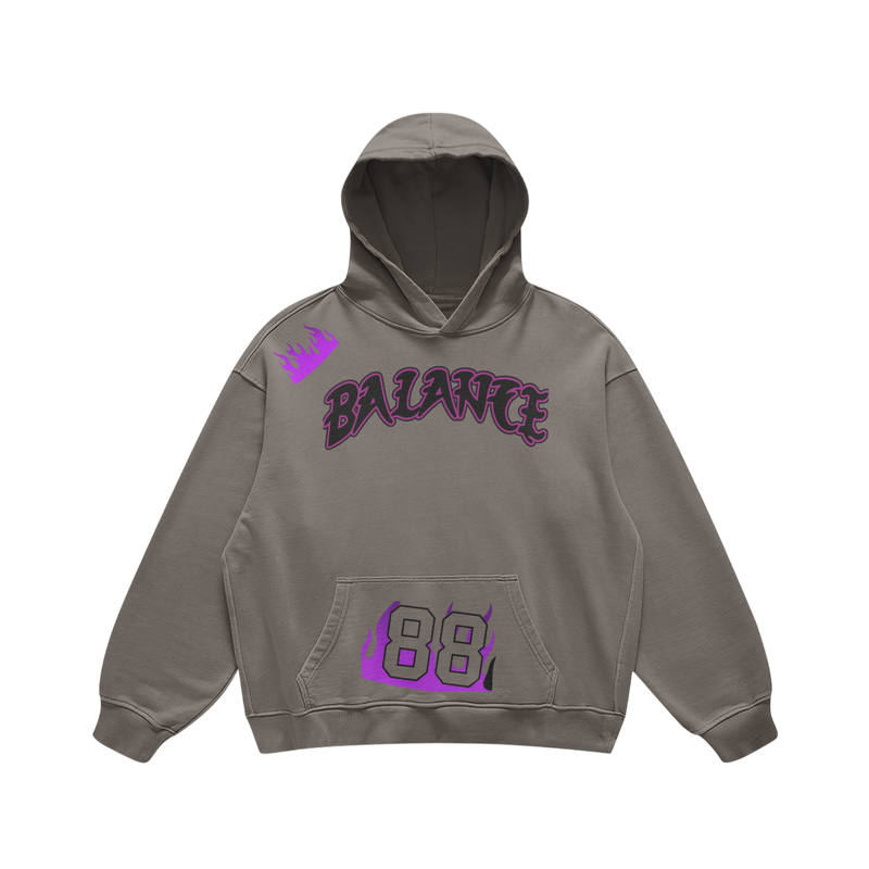 Light Gray Flame ‘88 BALANCE’ Streetwear Hoodie