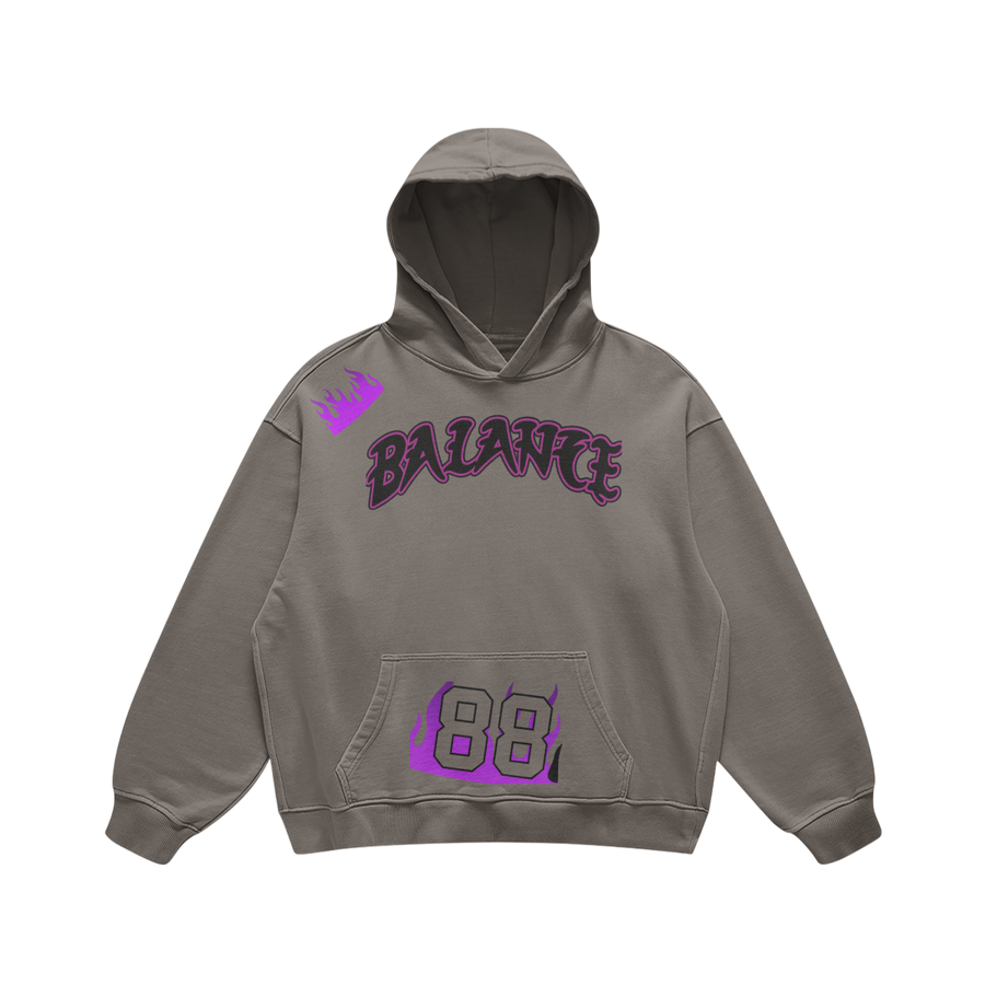 Light Gray Flame ‘88 BALANCE’ Streetwear Hoodie
