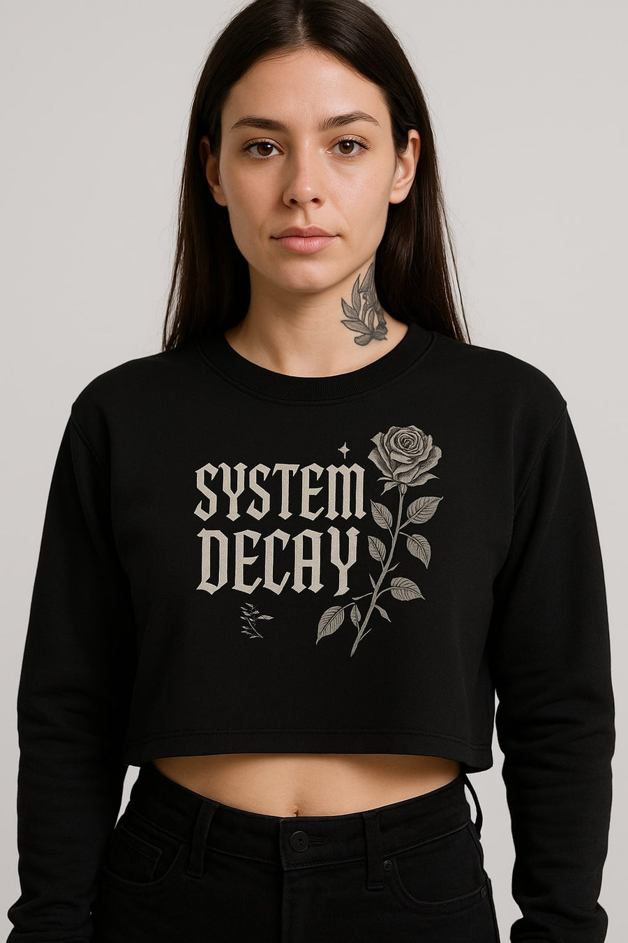 System Decay Gothic Rose Crop Sweatshirt