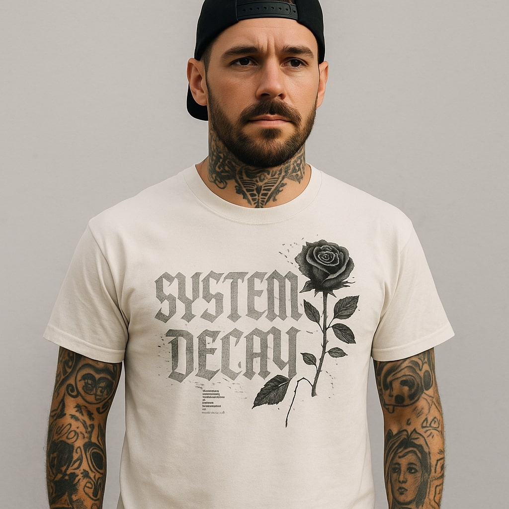 System Decay Gothic Rose Tee - White