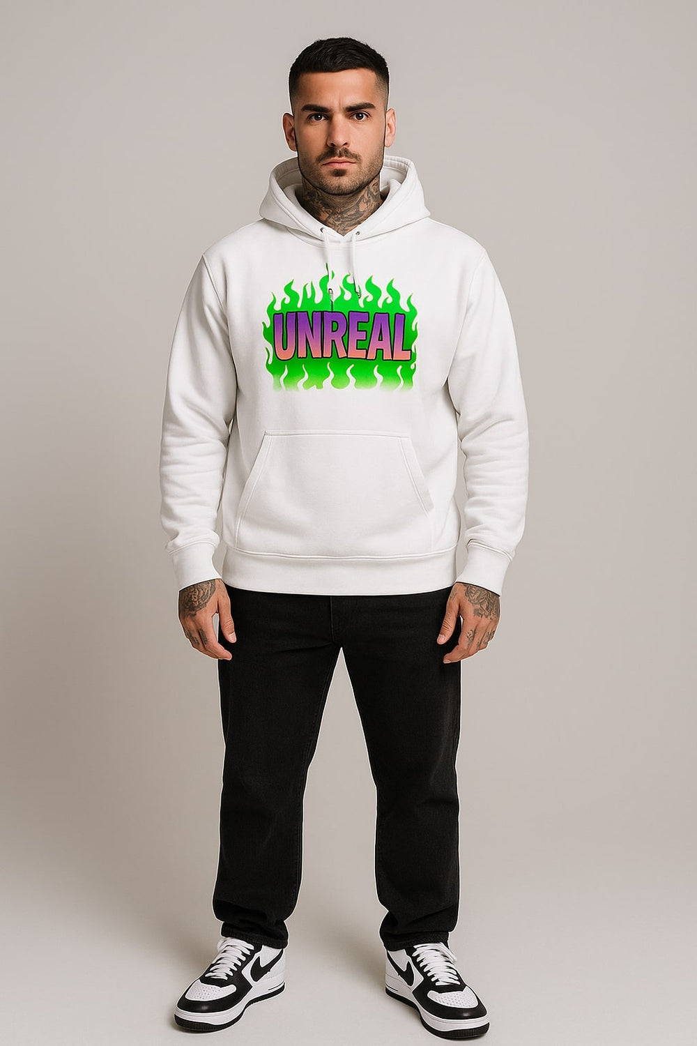 unreal flame y2k hoodie white graphic