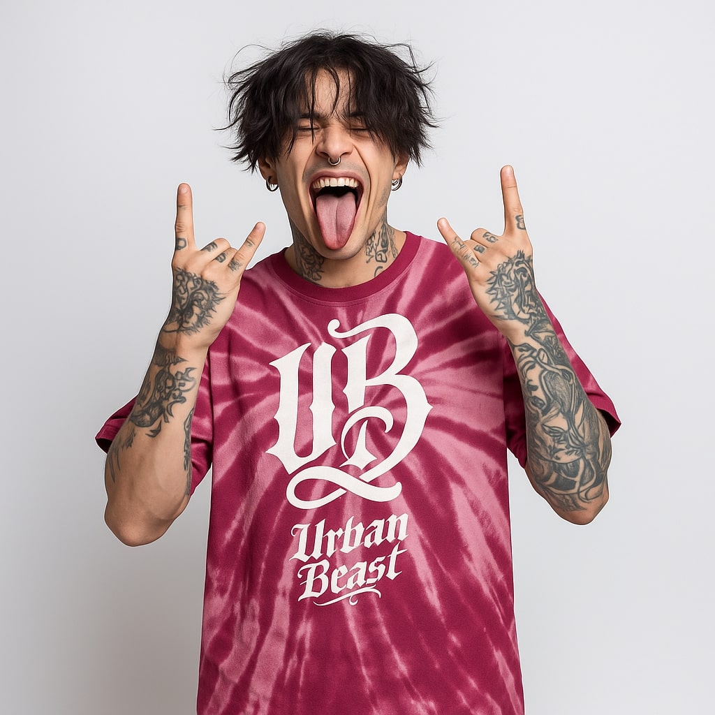 Urban Beast Graphic Tie-Dye Tee - Maroon