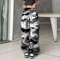American Vintage Camouflage Cargo Pants Women Summer 2024 New Streetwear Loose Straight Wide Leg Trousers Woman Pants