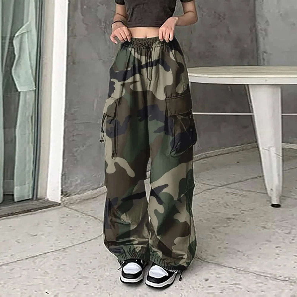 American Vintage Camouflage Cargo Pants Women Summer 2024 New Streetwear Loose Straight Wide Leg Trousers Woman Pants