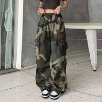 American Vintage Camouflage Cargo Pants Women Summer 2024 New Streetwear Loose Straight Wide Leg Trousers Woman Pants