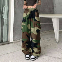 American Vintage Camouflage Cargo Pants Women Summer 2024 New Streetwear Loose Straight Wide Leg Trousers Woman Pants