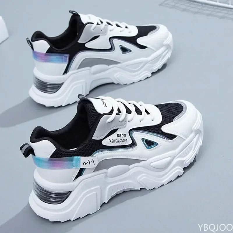 Chunky white and black UrbanFlex Athletic Sneakers with platform sole for excellent support