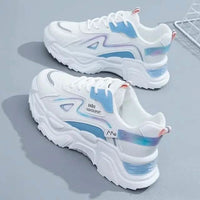 White and blue UrbanFlex Athletic Sneakers featuring a platform sole for excellent support