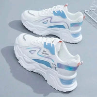 White UrbanFlex Athletic Sneakers with blue accents and platform sole for excellent support