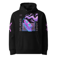 Black hoodie with colorful graphic.