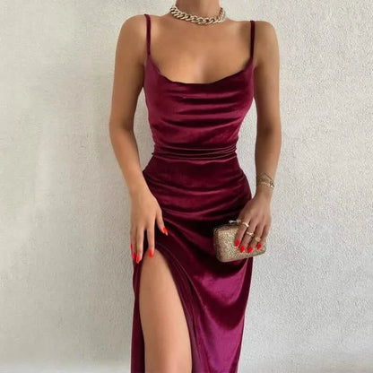 Velvet Midi Dress With Sleeves - Burgundy / M - Women’s Dresses