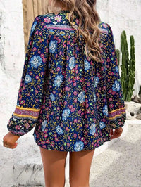 Boho Cotton Rayon Floral Printed Blouse,Vintage Long Sleeve V Neck Spring Summer Blouse