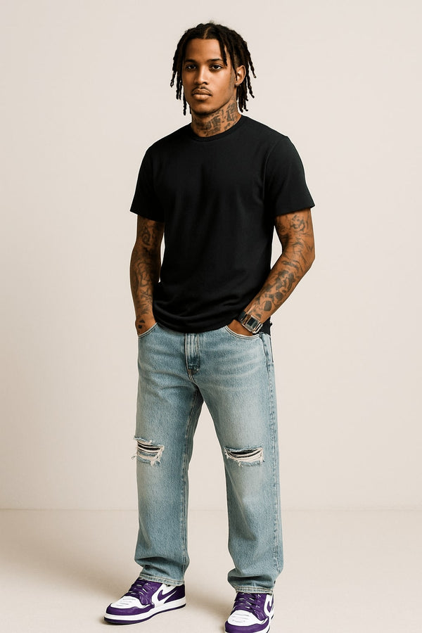 vintage ripped straight leg jeans
