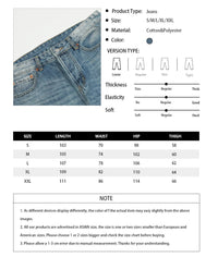 Jeans product information chart.