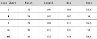 Clothing size chart.