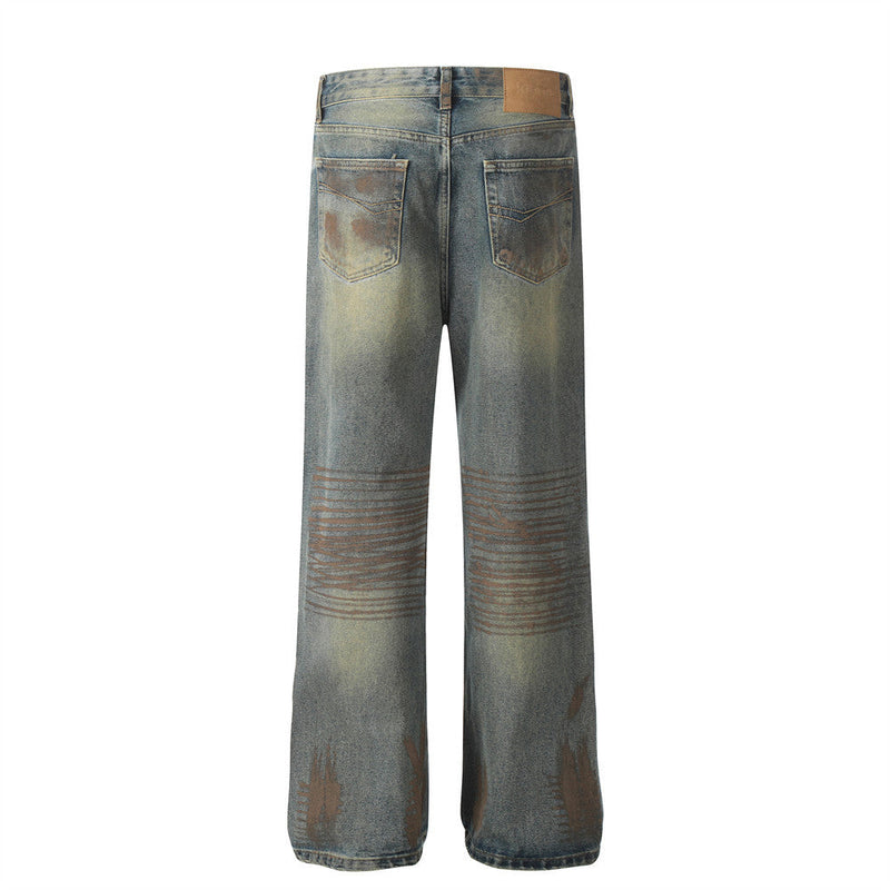 Vintage Wash Baggy Streetwear Jeans - Blue