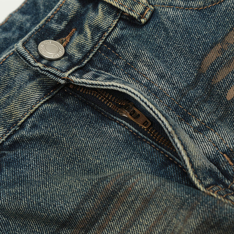 Vintage Wash Baggy Streetwear Jeans - Blue