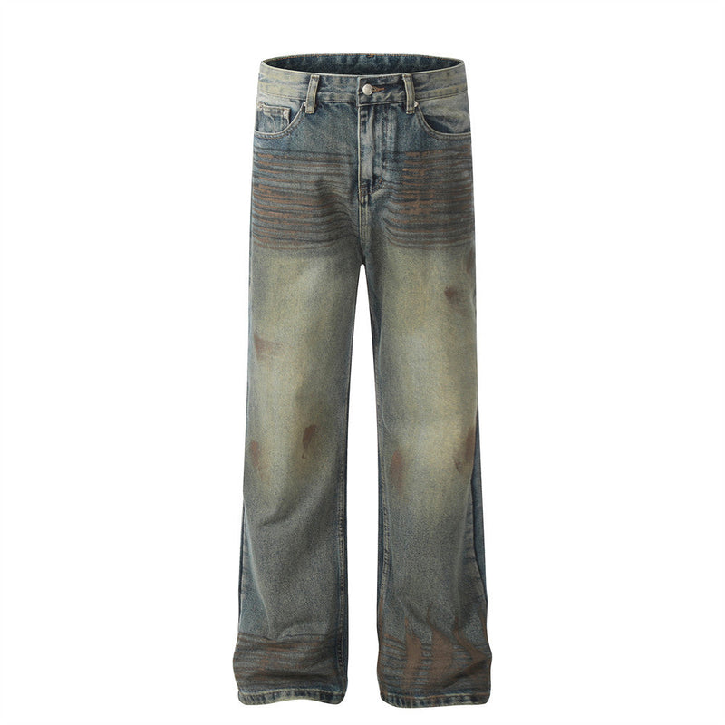Vintage Wash Baggy Streetwear Jeans - Blue
