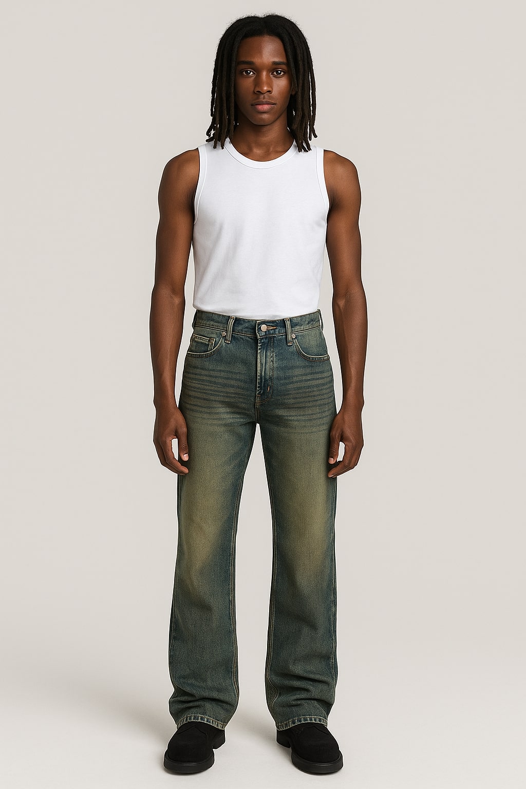vintage wash baggy streetwear jeans blue