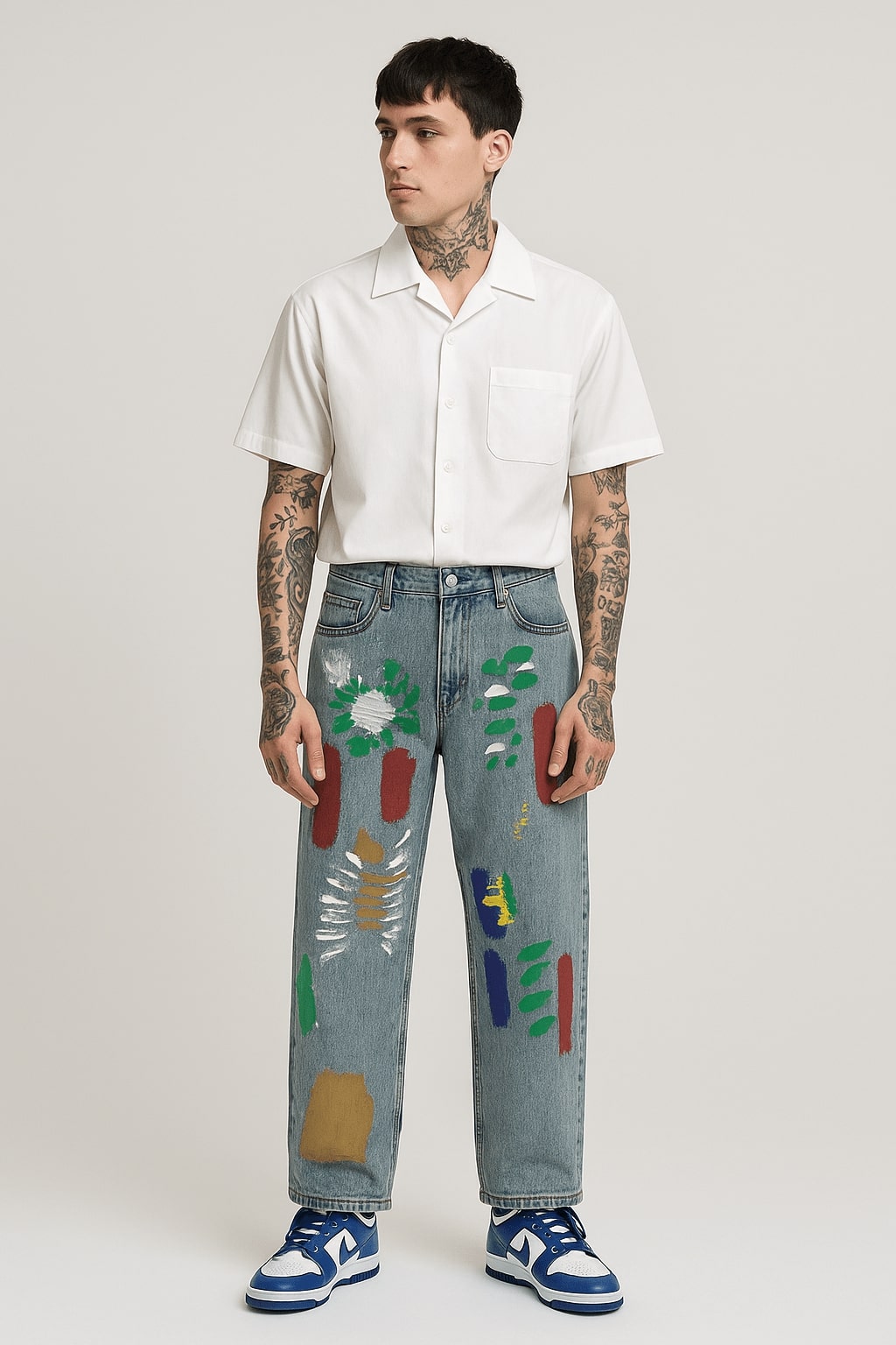vintage wash painted baggy jeans
