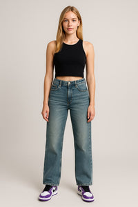Vintage Wash Straight Leg Jeans for Women