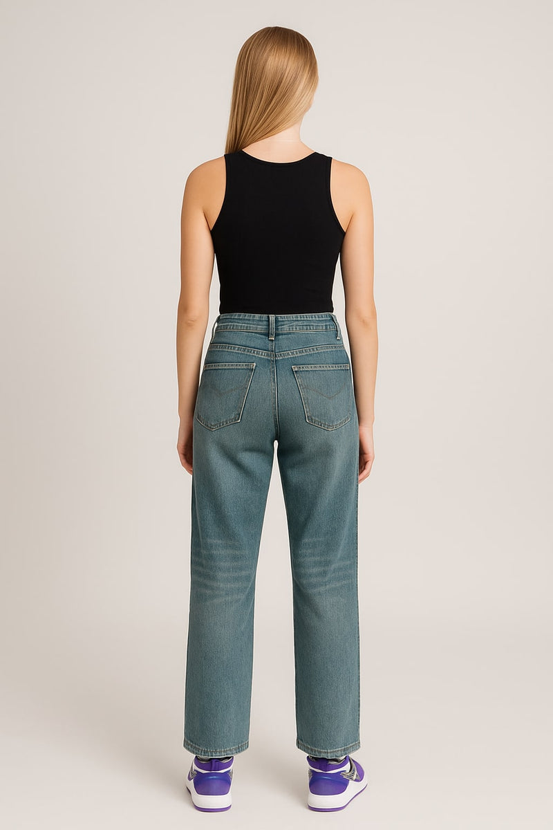 Vintage Wash Straight Leg Jeans for Women