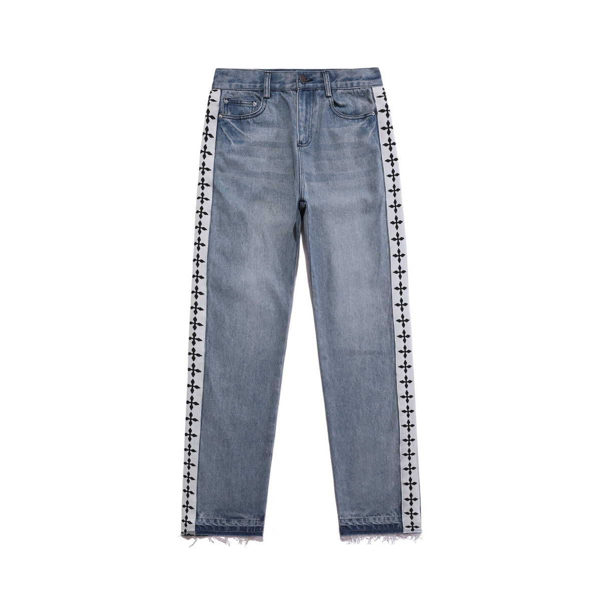 Blue denim jeans with cross side stripes in Vintage Wash Streetwear Jeans design