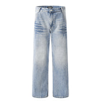 Light wash wide-leg jeans.